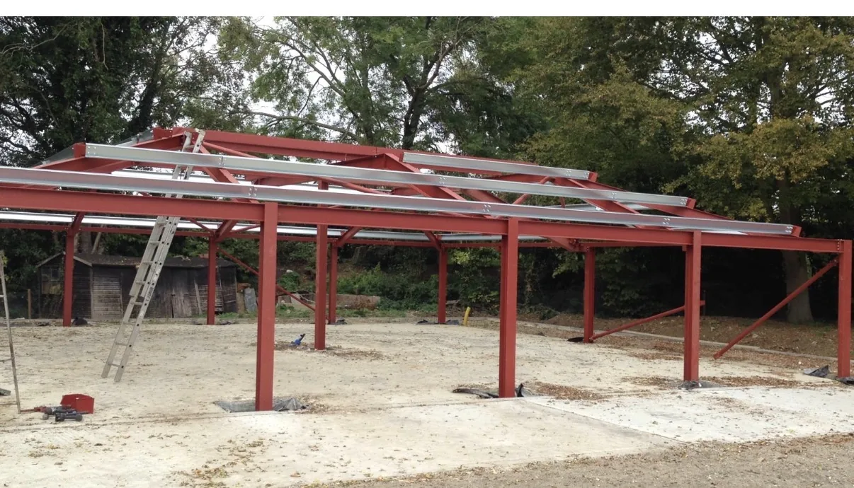 Large steel-framed structure under construction