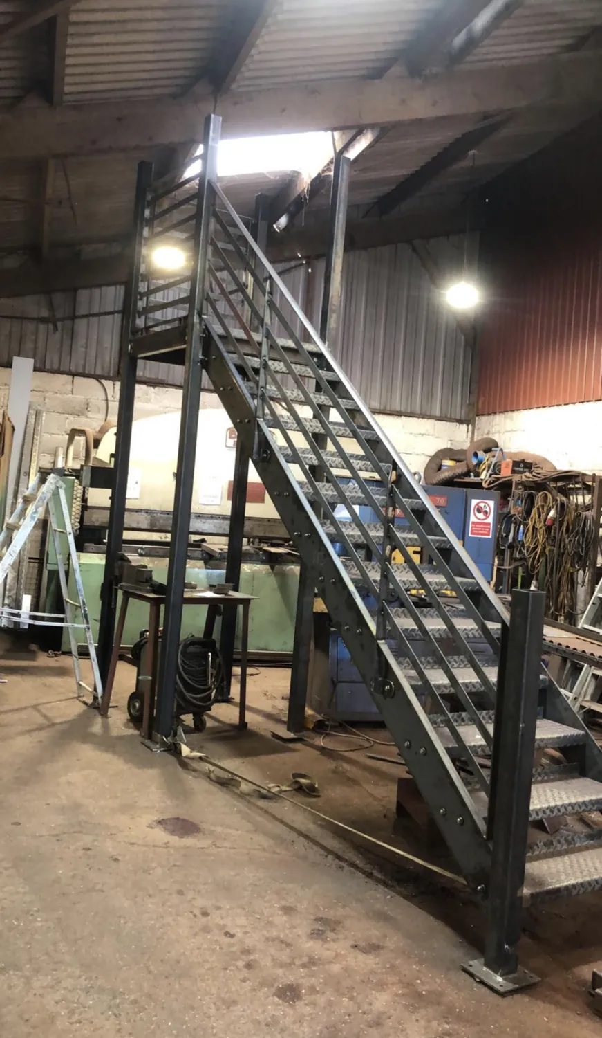 Steel staircase fabricated in the Wickens Engineering workshop